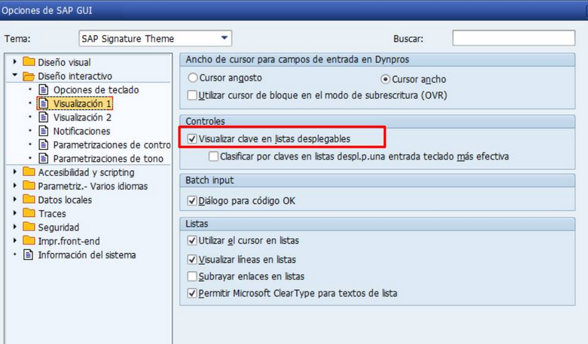 Claves en listas desplegables - configuracion